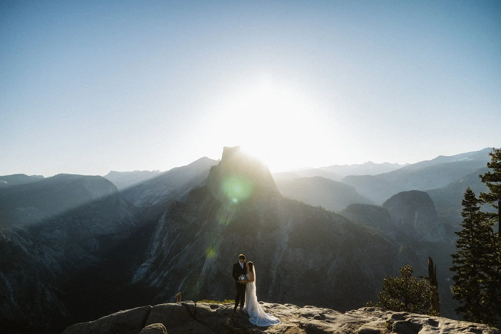 Bride and Groom at Glacier Point for their Yosemite elopement