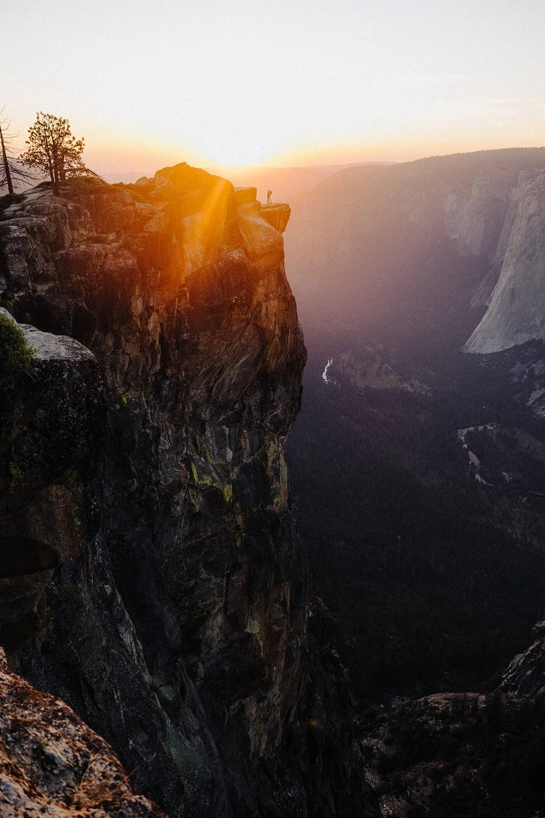 Sunset at Taft Point cliff edge overlooking Yosemite Valley canyon — AJ Photography