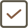 A checkmark inside a black square with a brown border