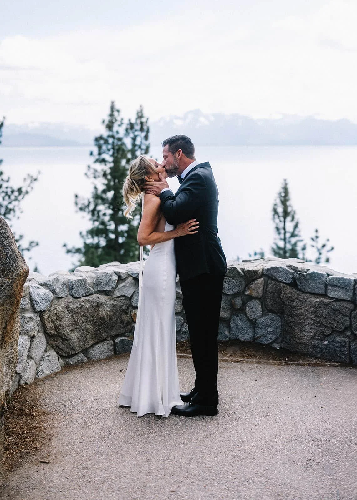first kiss after wedding ceremony in lake tahoe.jpg