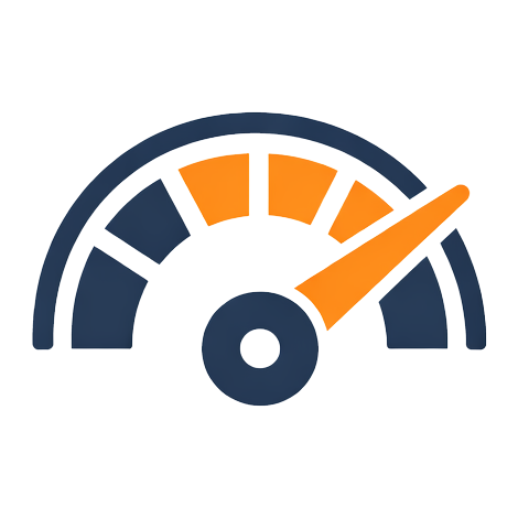 Speedometer gauge with a needle pointing to high, indicating high performance or speed.