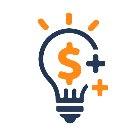 Illustration of a light bulb with a dollar sign inside, surrounded by plus signs, symbolizing financial ideas or investment.