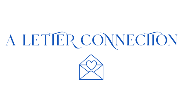 The image features the text 'A LETTER CONNECTION' in blue, elegant font, with a graphic of an envelope with a heart inside below the text.
