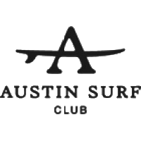 Logo for Austin Surf Club featuring a surfboard and the text 'Austin Surf Club'.