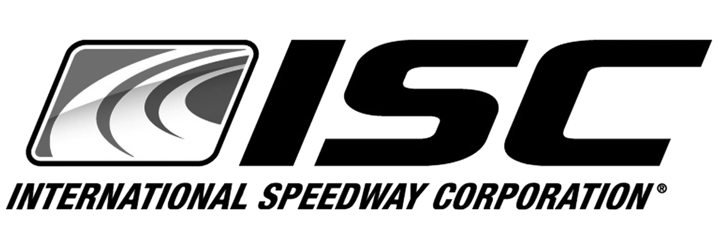 Official logo of the International Speedway Corporation, featuring stylized racing curves and bold text.
