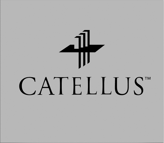 Gray background with a black abstract logo above the word "CATELLUS" in black capital letters.