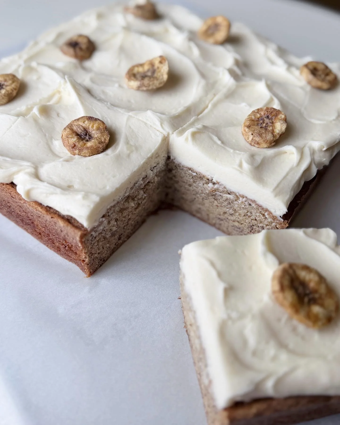 Banana bread meets cake.  Squares of soft banana cake topped with fluffy cream cheese icing available tomorrow starting at 10am! 

Open hours:
Friday 2/27 10am-4pm
Saturday 2/28 10am-2pm

Cupcakes:
Chocolate peanut butter
Vanilla salted caramel 
Lemo
