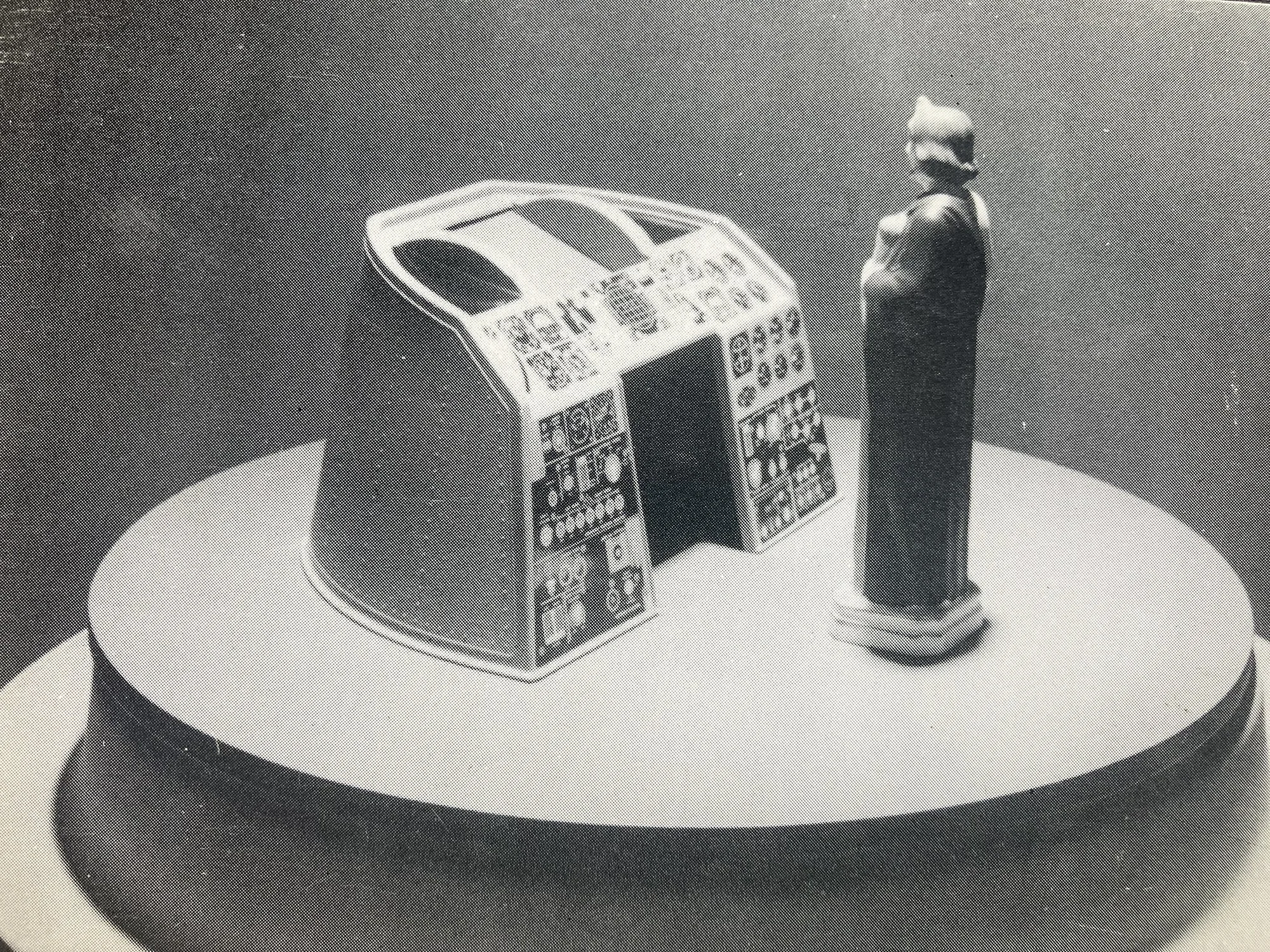 Untitled Assemblage 9” x 19” x 19”, Bruce Houston, Mar. 1-Apr. 24, 1983, Municipal Art Gallery, 4800 Hollywood Blvd., L.A., CA. Raum Printing, Phila;, PA, 19140