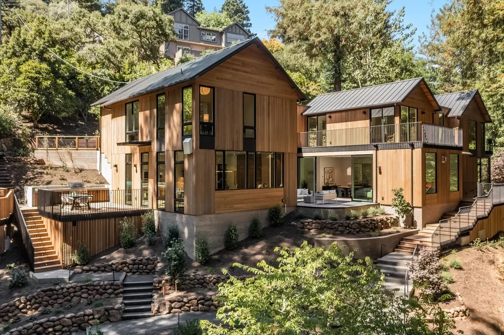 Exterior of the hillside estate home