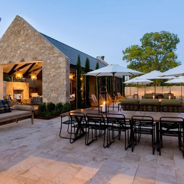 Concrete patio with outdoor dining set