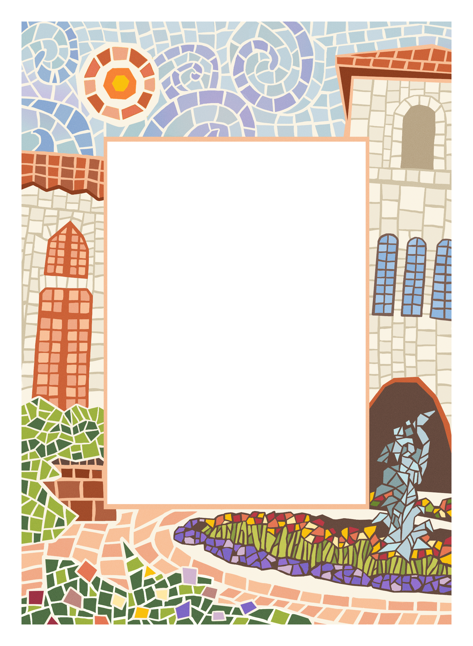 Mosaic-tile interpretation of the Springville Art Museum.