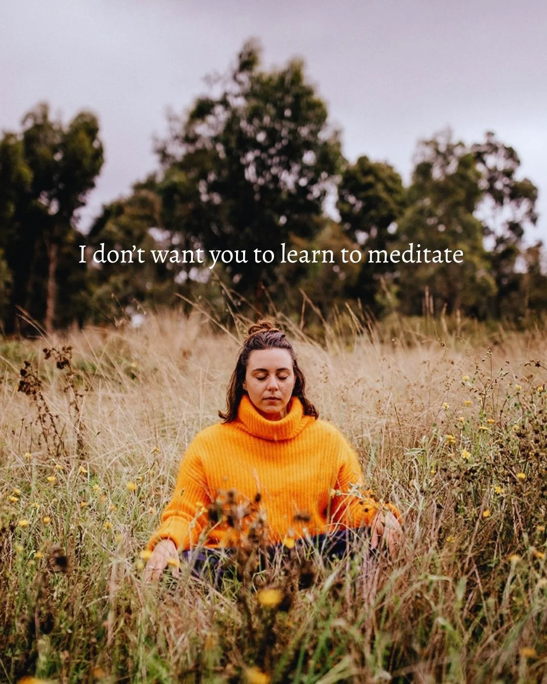 I don&rsquo;t want you to Learn to Meditate. 

I want you to learn to say yes to life. 
To feel so alive you&rsquo;re in awe of the life that exists in front of you. 
To feel safe in who you are, that your foundations are unshakable. 
To move from a 