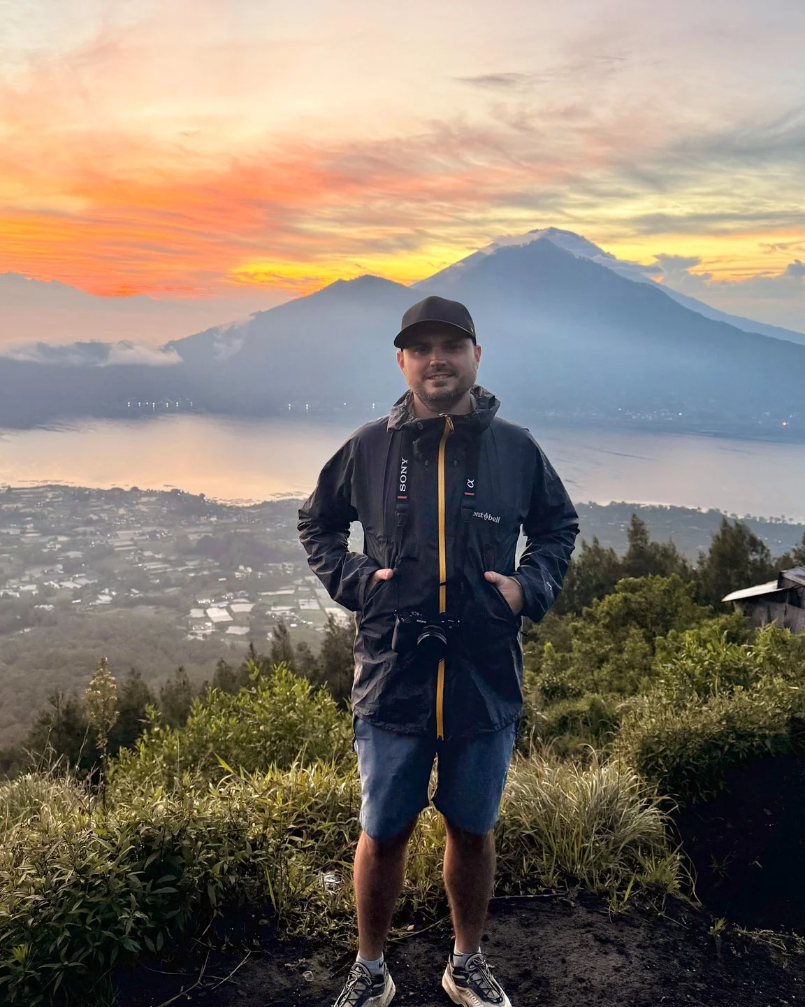 Travel advisor Kevin Miller at the summit of Mt. Batur volcano at sunrise, Bali, Indonesia