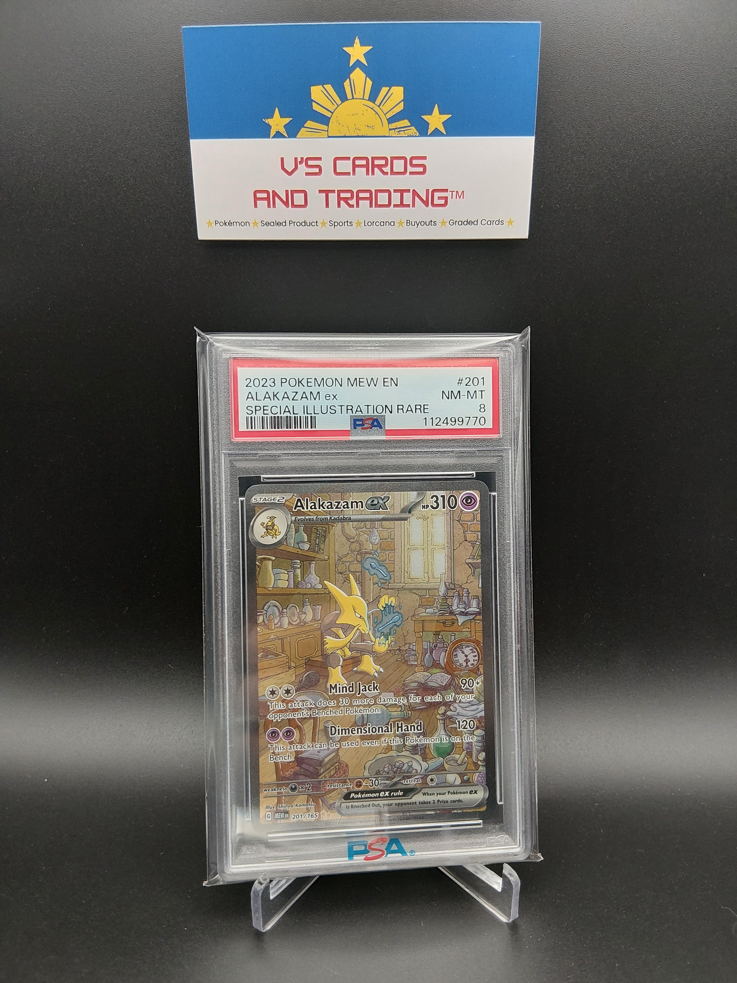 2023 POKEMON MEW EN ALAKAZAM EX #201 SIR PSA 8