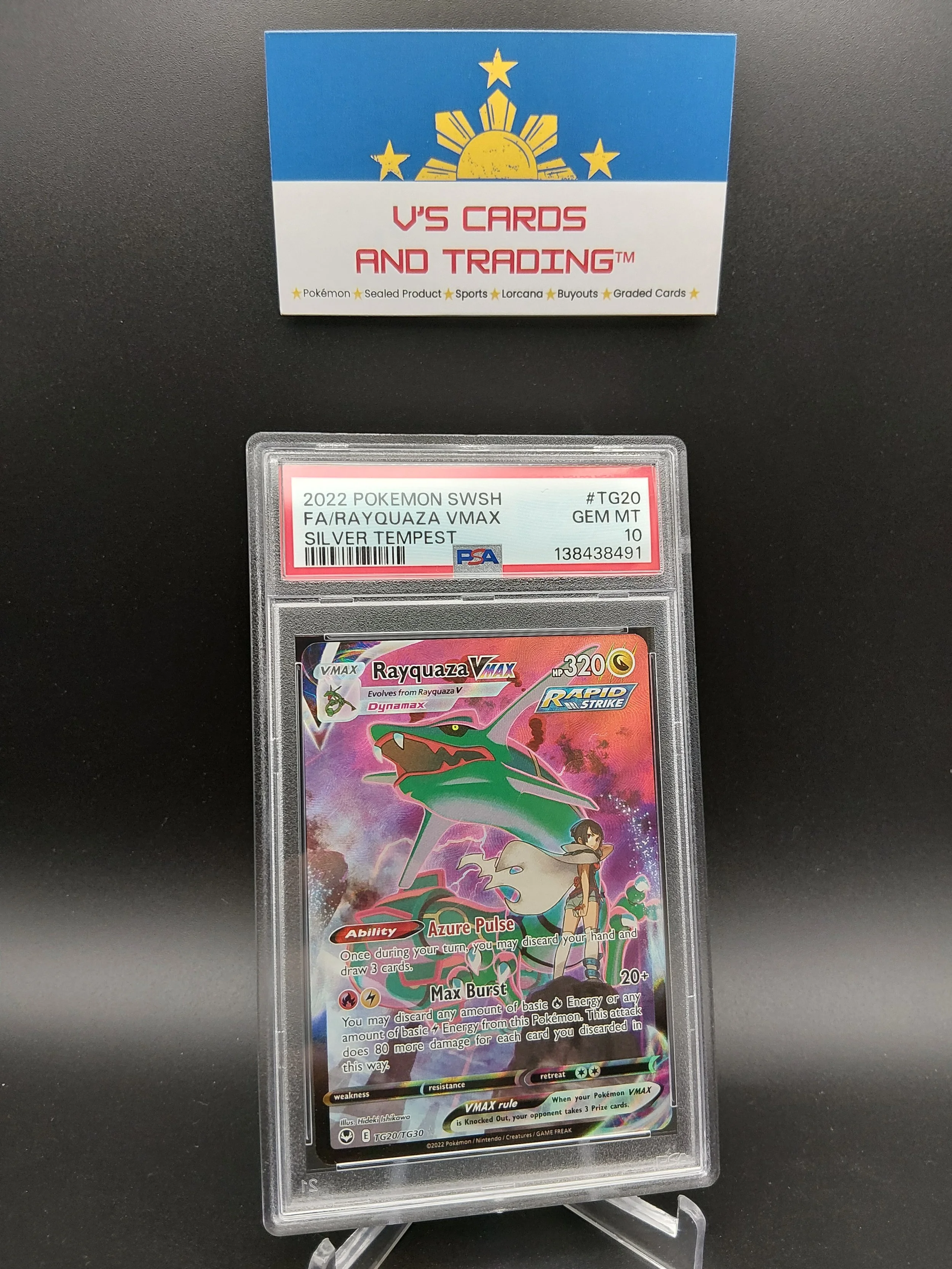 2022 POKEMON SWSH SILVER TEMPEST #TG20 FA RAYQUAZA VMAX PSA 10