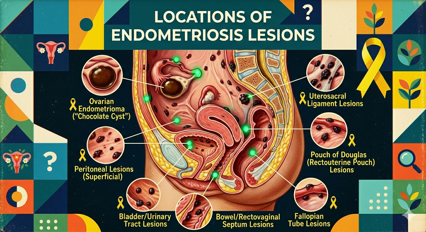 Common locations of Endometriosis Lesions