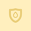 Gold shield badge with a droplet symbol in the center