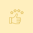 Thumbs up hand with five stars above it