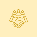 Icon of two hands shaking with a group of people above