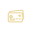 Icon of a credit card with a chip and magnetic stripe.