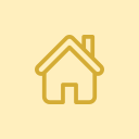 Icon of a house with a sloped roof and a chimney on a yellow background.