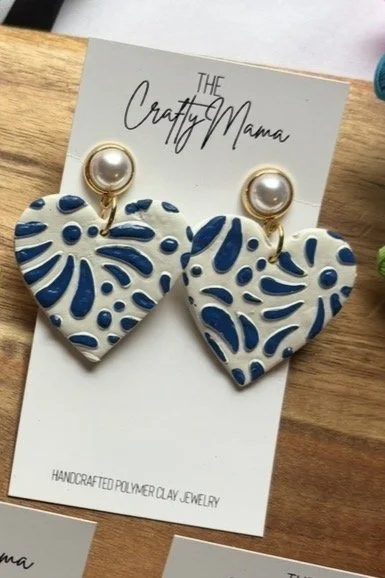 White and blue Talavera Heart