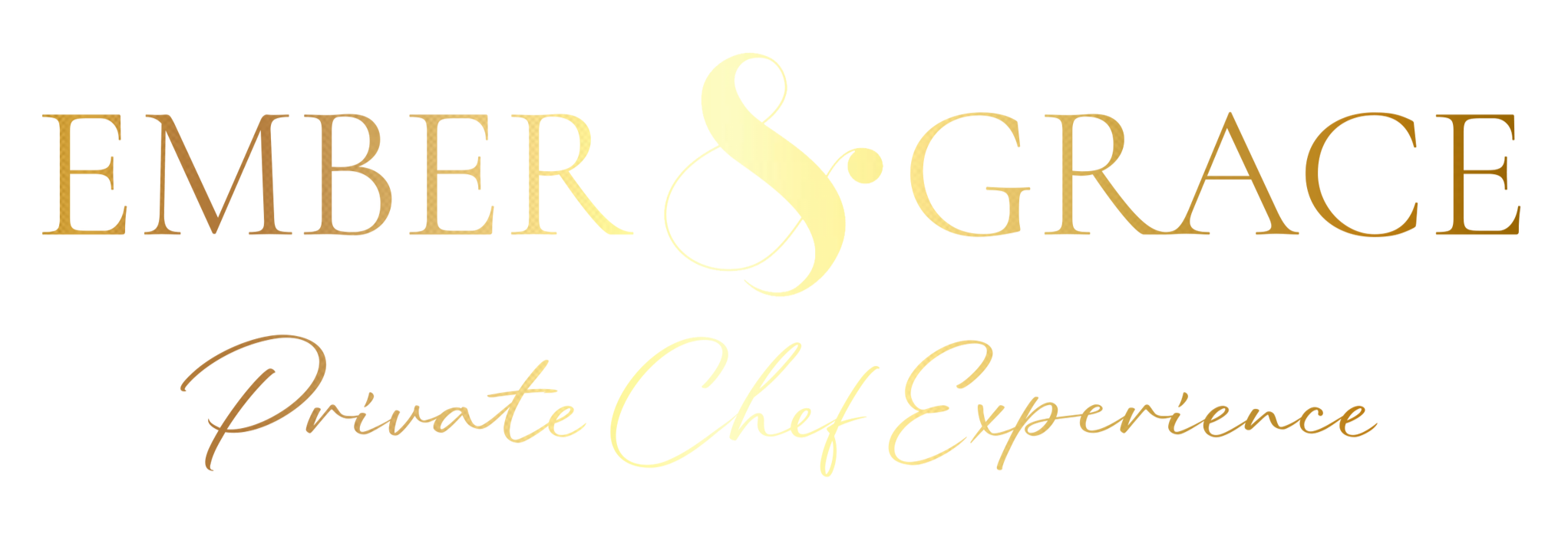 Decorative text reading 'Ember & Grace' and 'private chef service' in gold, red, and pink colors.