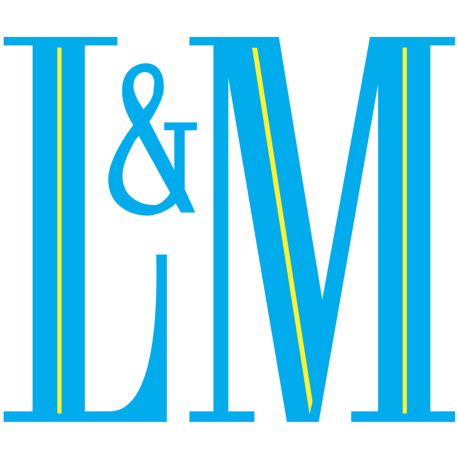 Large blue text spelling 'T&V' with yellow lines running through the letters.