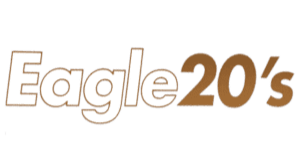 Text on a black background that reads 'Eagle 20's' in white and brown letters.