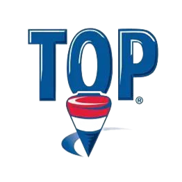 The logo for the Top Gun movie featuring the word 'TOP' in blue letters and a stylized jet below it.