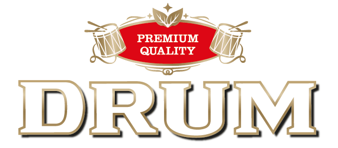 Logo with the words "Premium Quality" in a red banner and "DRUM" in large block letters below, featuring decorative drum illustrations and a beige and red color scheme.