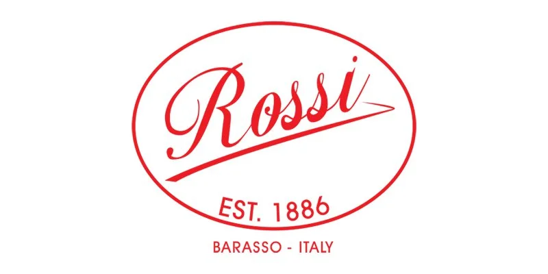Logo for Rossi, established 1886, located in Barasso, Italy.