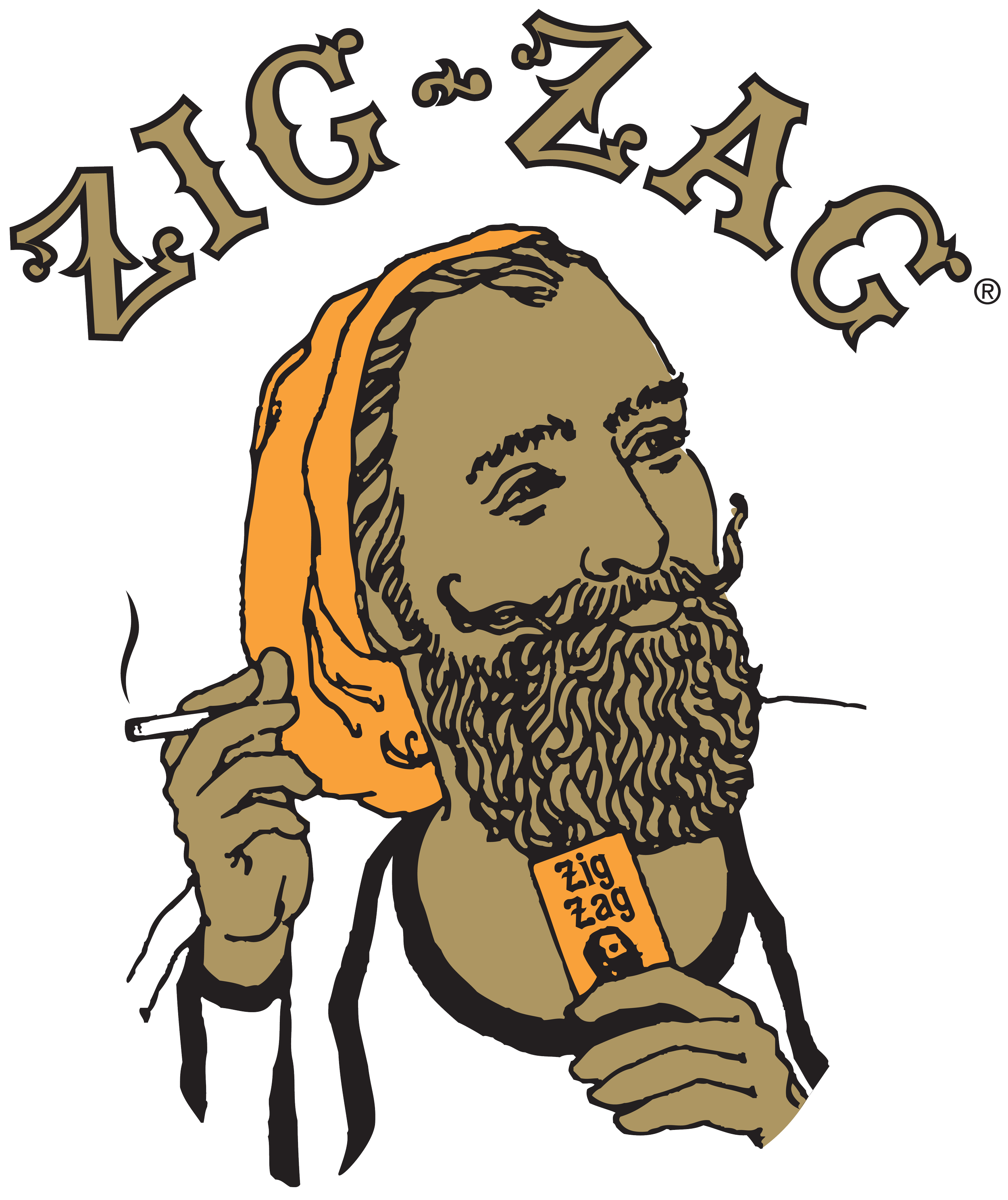 A cartoon illustration of a humanoid horse with a muscular build, holding a rancheras in one hoof, and wearing an orange bandana over the head. The horse has a beard and a tag hanging from its neck that says "Pig".