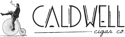 Logo of Caldwell Cigar Co. with a person riding a penny-farthing bicycle
