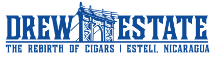 Drew Estate logo with a bridge graphic and the text 'Drew Estate, The Rebirth of Cigars, Esteli, Nicaragua'