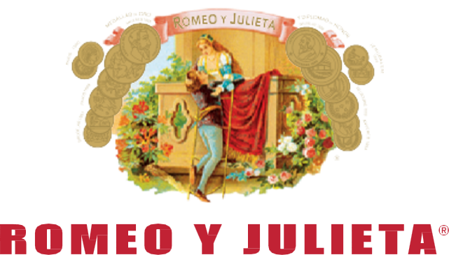 Illustration of Romeo giving Juliet a kiss with a background of colorful flowers and plants, surrounded by gold coins. A banner with the text 'Romeo y Julieta' is at the top.