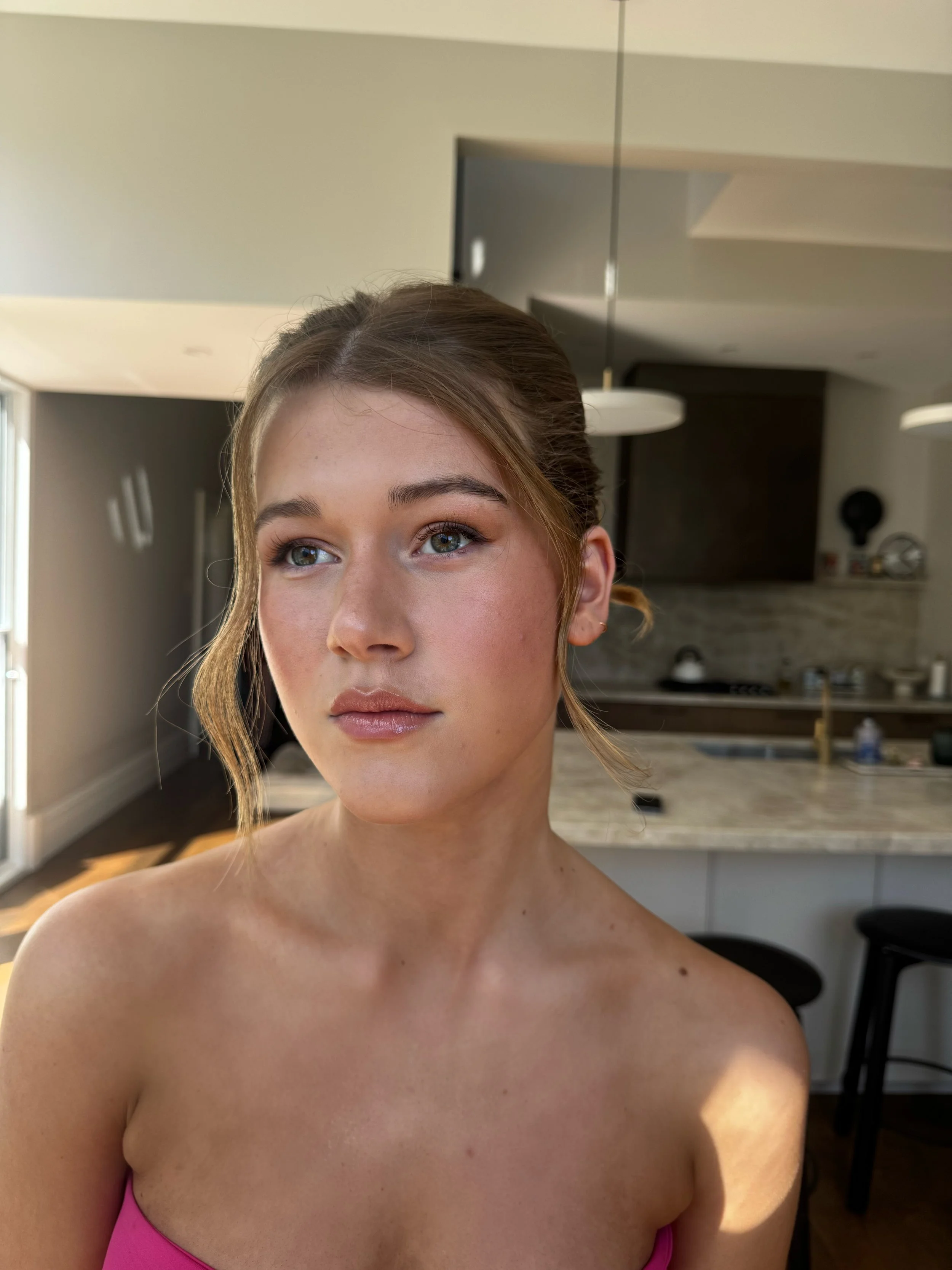 Soft, natural school formal makeup look in South Melbourne at a home.