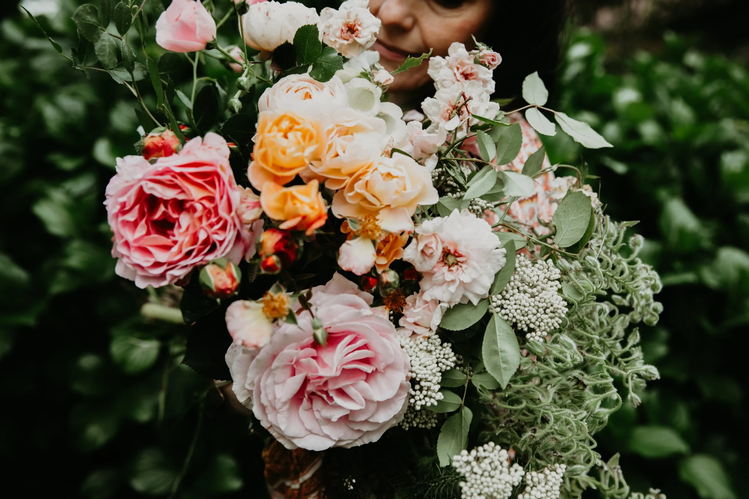 "Foraged casket cover made from garden roses  Southern Highlands"