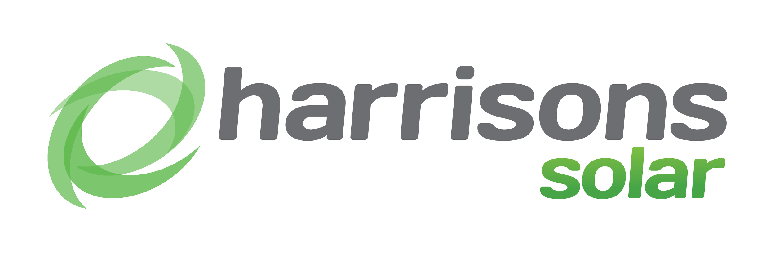 Harrisons Solar logo with a green globe icon and the text 'harrisons' in grey, 'solar' in green.
