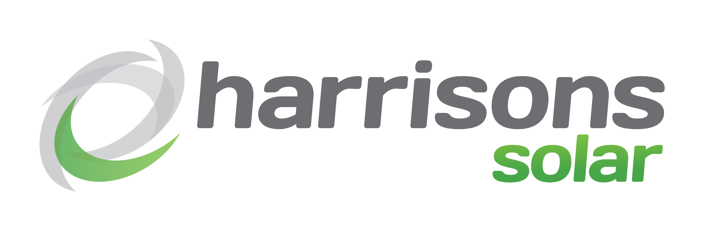 Harrison Solar logo with a stylized circular solar panel and green swoosh, with the words 'harrison' in gray and 'solar' in green.