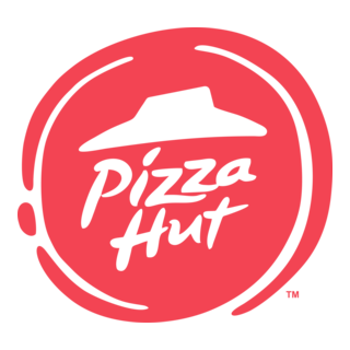 Pizza Hut logo with a red circular background, black hat, and stylized text.