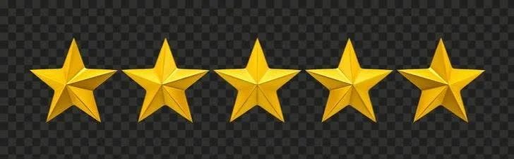 Five Star Ratings. Five gold stars aligned horizontally on a dark checkered background.