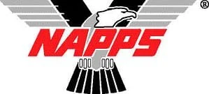 NAPS logo with black wings and a hand holding a baseball, red text reading 'NAPS'