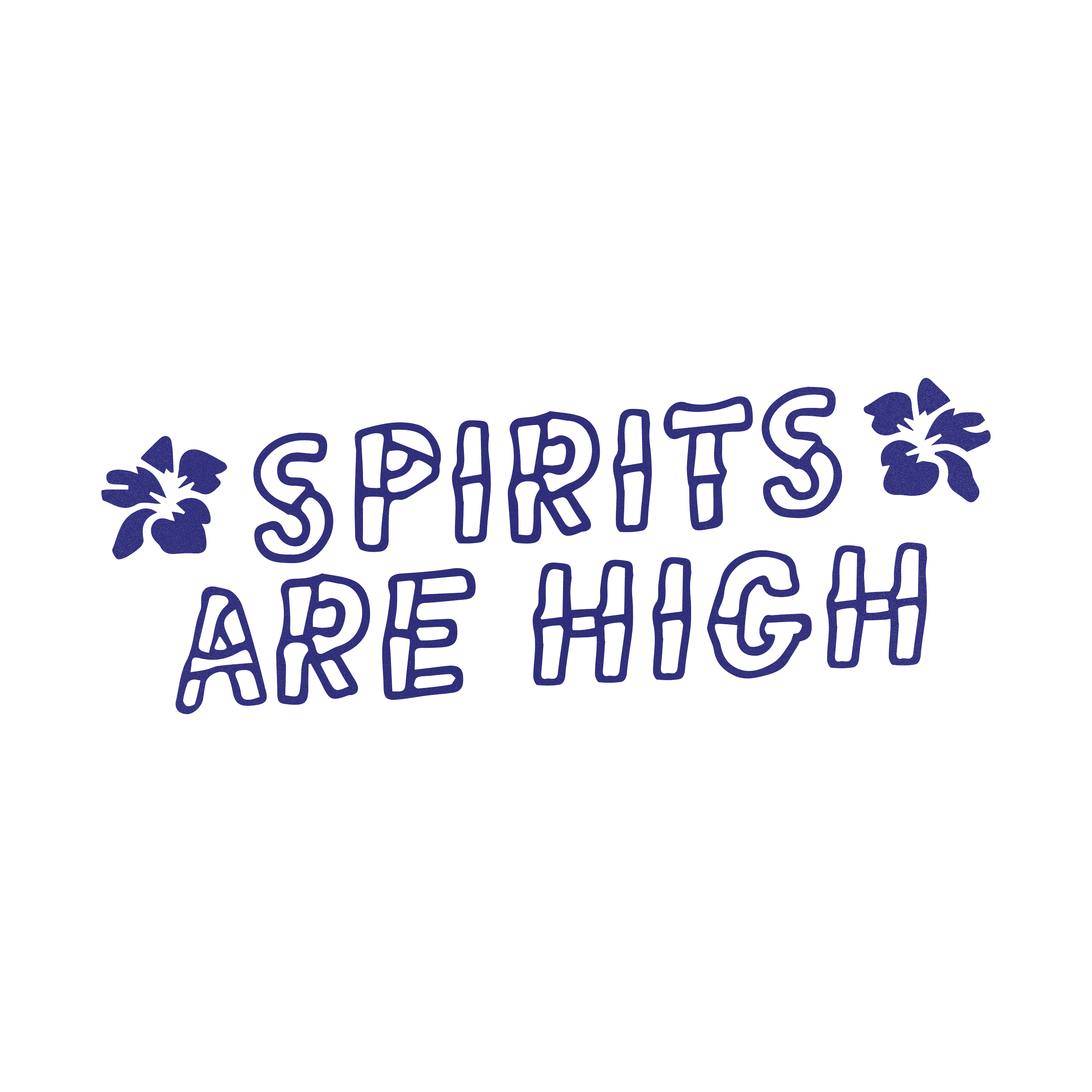spirits are high written in bamboo font with tropical flowers