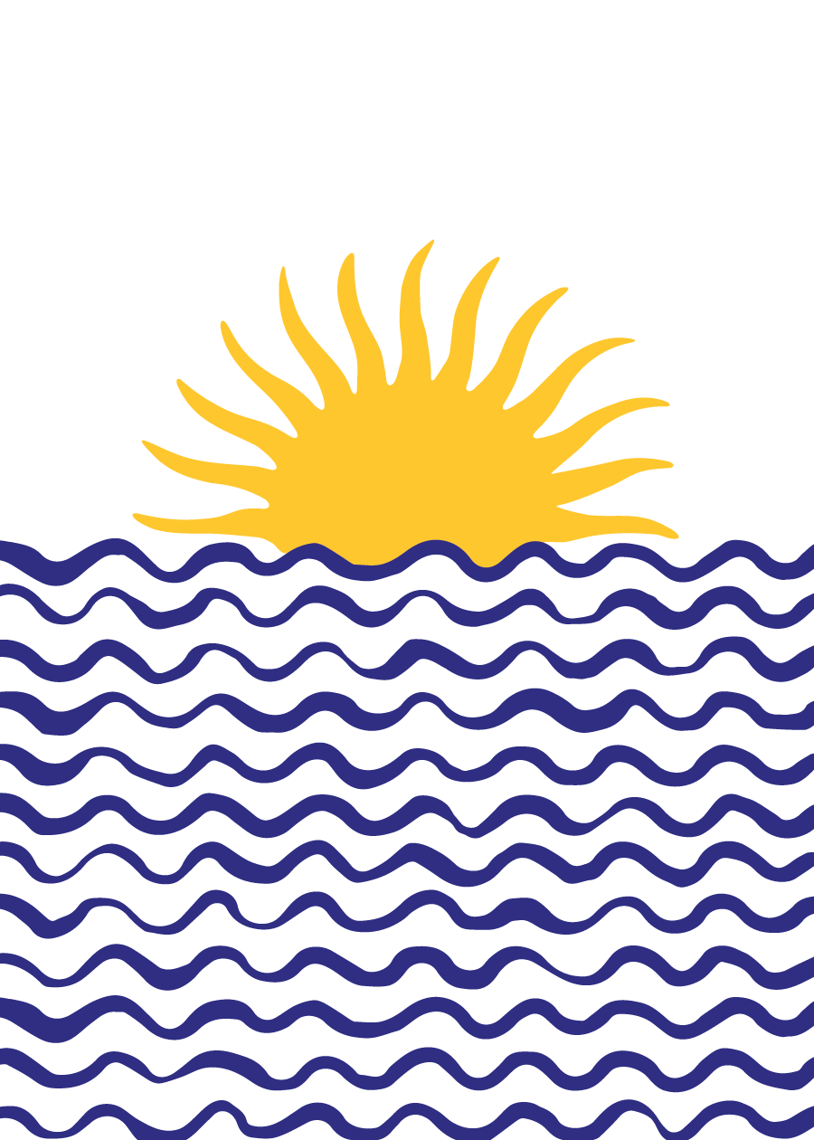 blue wavey lines and yellow sun