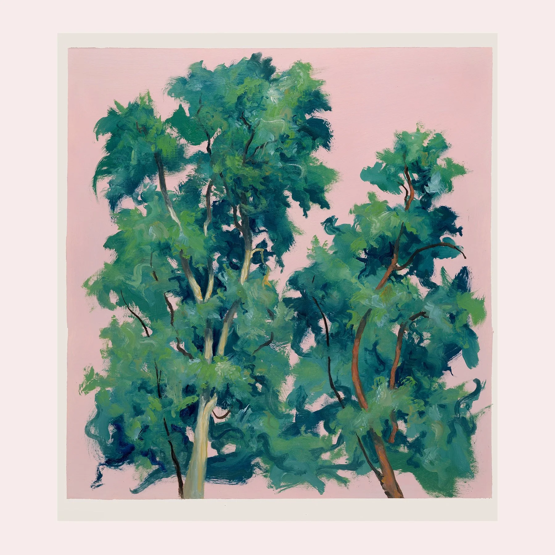 Trees on a pink ground III
Oil on paper
60 x 55 cm
£1,200 (framed)