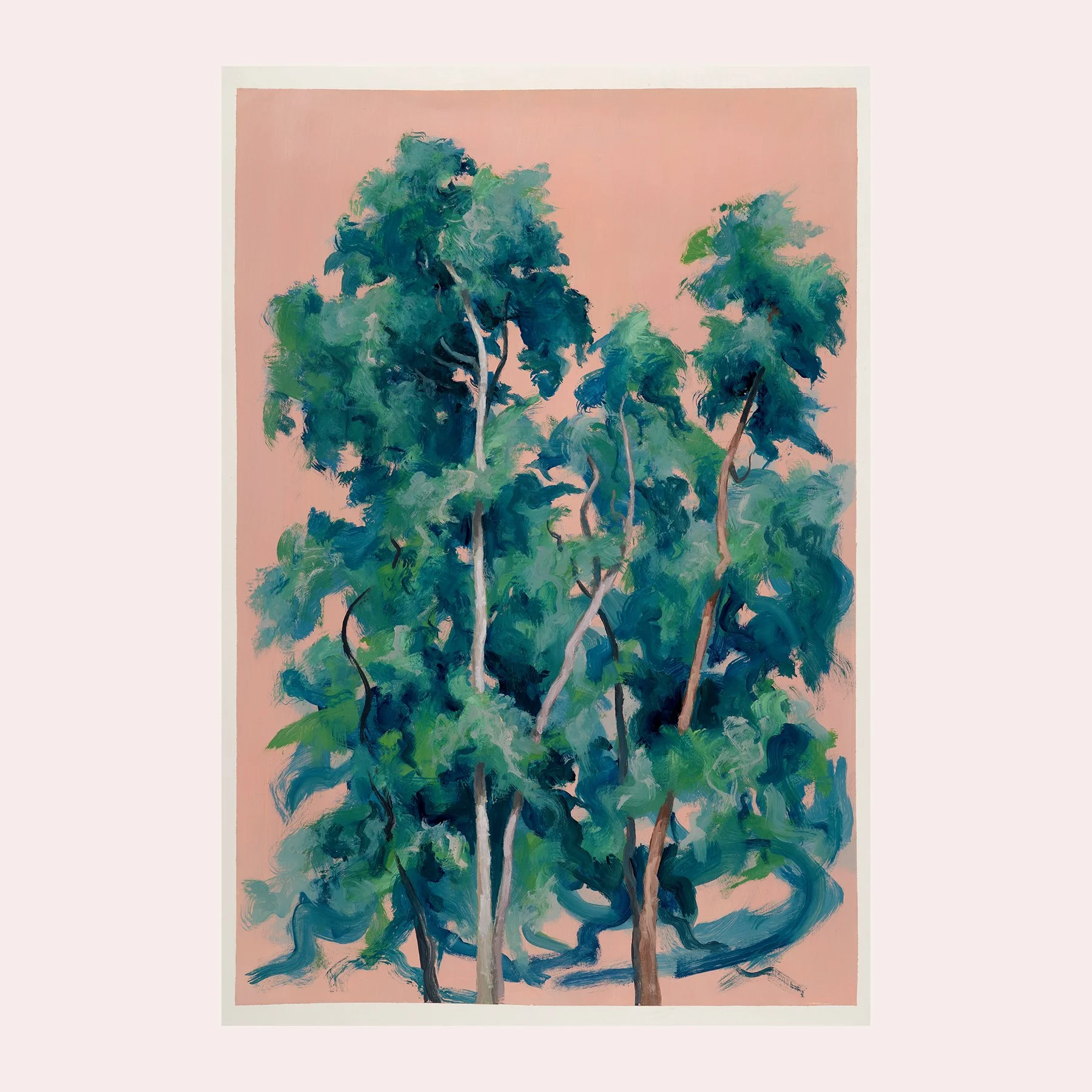 Trees on a pink ground II
Oil on paper

£2,400 (framed)