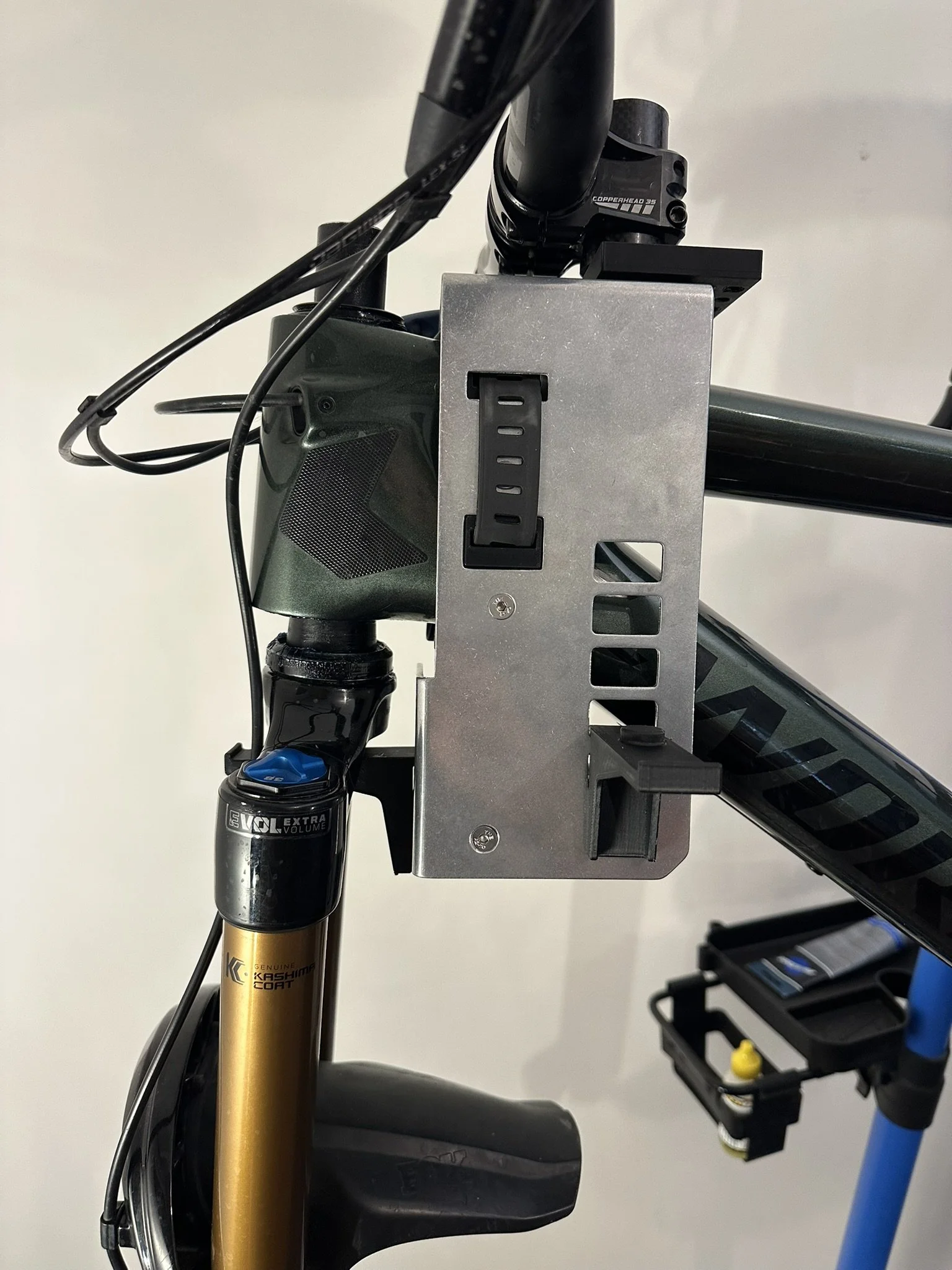 Bicycle headset service using a Steering Service Tool step two docked stem and supported fork