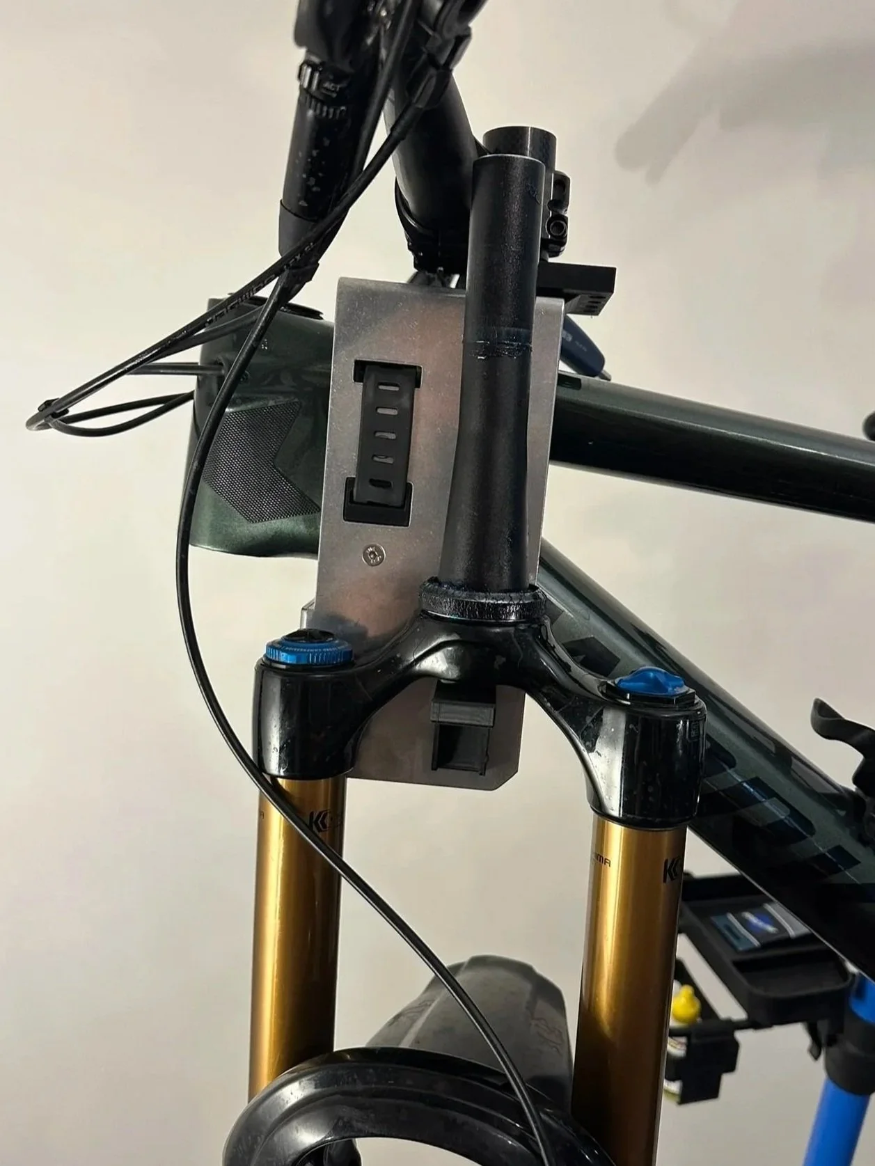 Bicycle headset service using a Steering Service Tool step three docked stem and removed fork