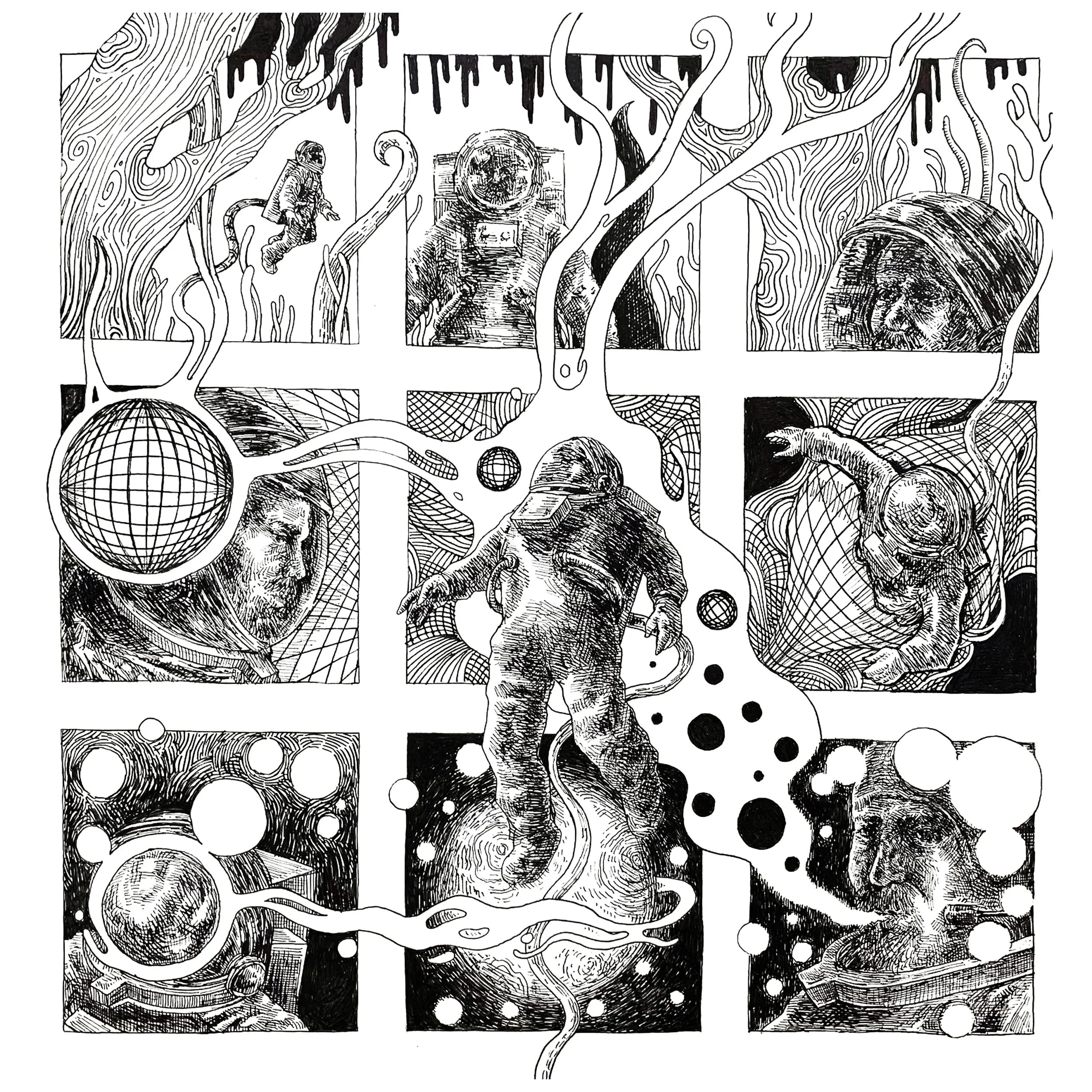 Out of Orbit, 2024. Pen on paper - 10 x 10 in